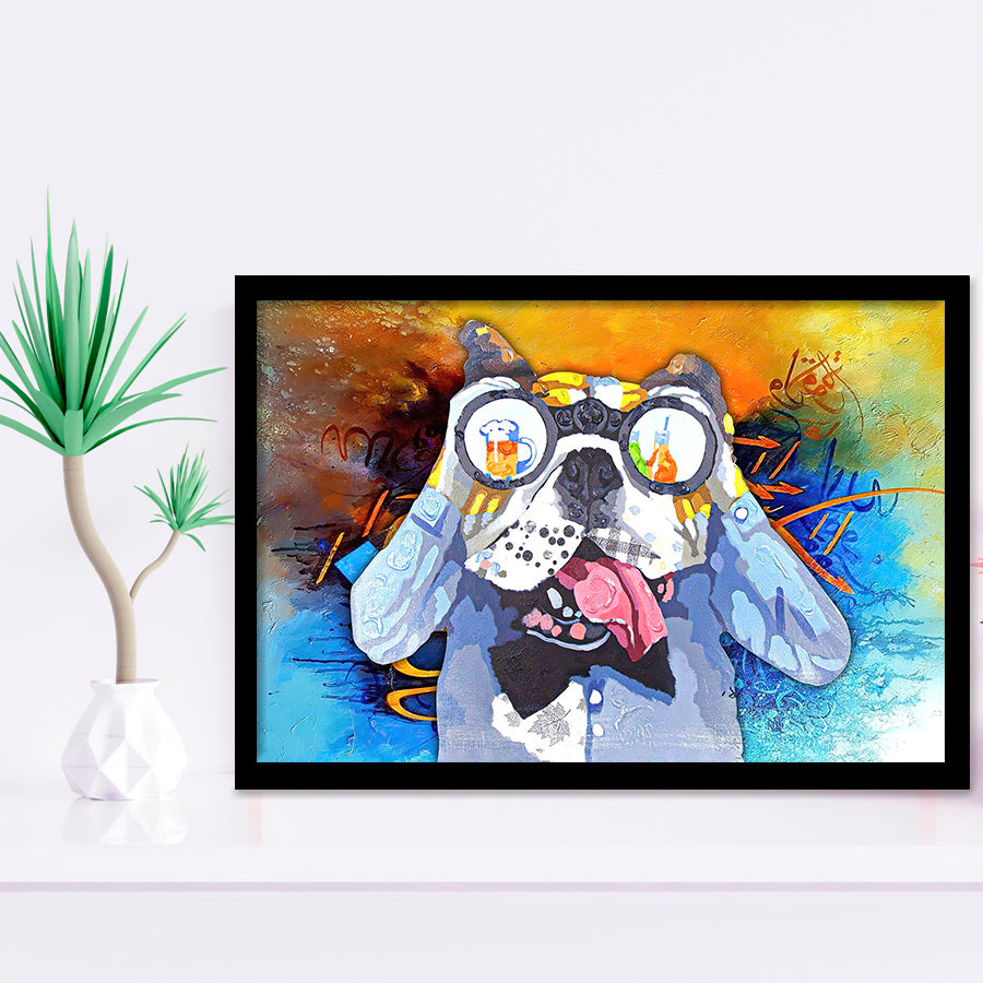 Colorful French Bulldog In Suit Framed Art Print Wall Decor - Painting Art, Wall Art Decor, Framed Picture, Black Frame