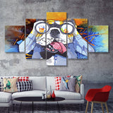 Colorful French Bulldog In Suit Canvas 5 Pieces Prints Wall Art Decor - Painting Canvas, Multi Panels, Canvas Print