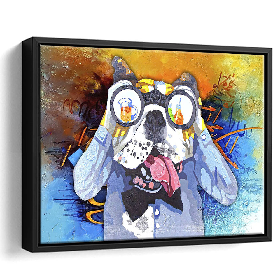 Colorful French Bulldog In Suit Framed Canvas Prints Wall Art Decor - Painting Canvas, Floating Frame, Framed Picture