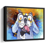 Colorful French Bulldog In Suit Framed Canvas Prints Wall Art Decor - Painting Canvas, Floating Frame, Framed Picture