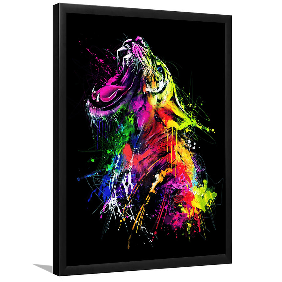 Colorful Roaring Lion Framed Art Print Wall Decor - Painting Art, Wall Art, Framed Picture, Black Frame