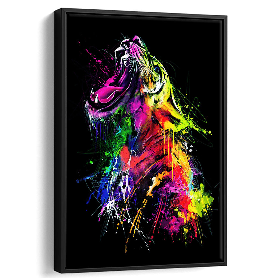 Colorful Roaring Lion Framed Canvas Prints Wall Art Decor - Painting Canvas, Floating Frame, Framed Picture
