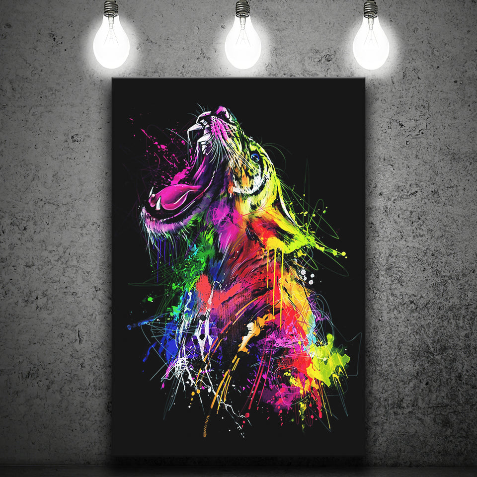 Colorful Roaring Lion Canvas Prints Wall Art Decor - Painting Canvas, Home Decor, Art Print, Art For Sale