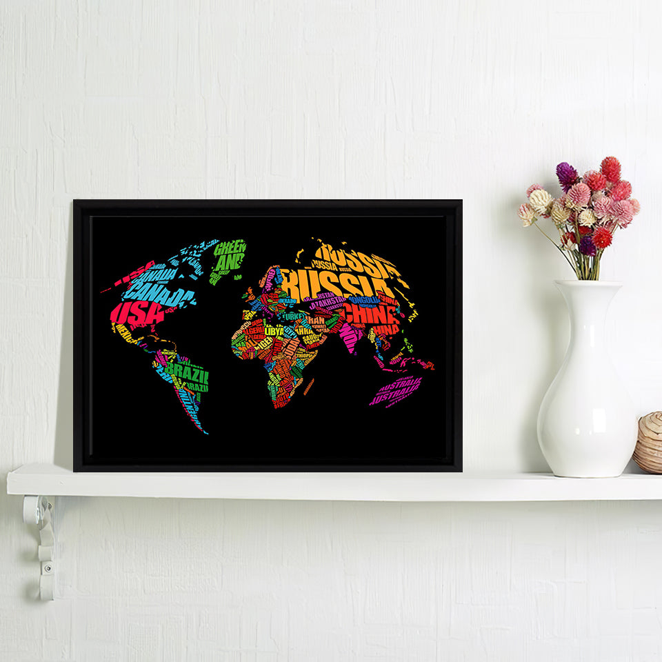 Country Names World Map Canvas Wall Art - Painting Canvas, Canvas Prints, Painting Art, Prints for Sale