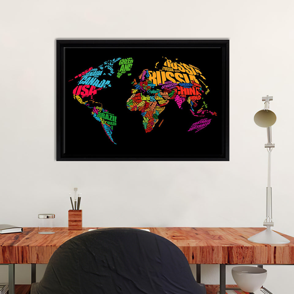 Country Names World Map Canvas Wall Art - Painting Canvas, Canvas Prints, Painting Art, Prints for Sale