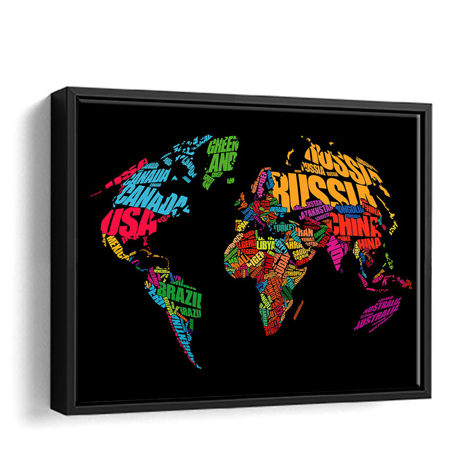 Country Names World Map Canvas Wall Art - Painting Canvas, Canvas Prints, Painting Art, Prints for Sale