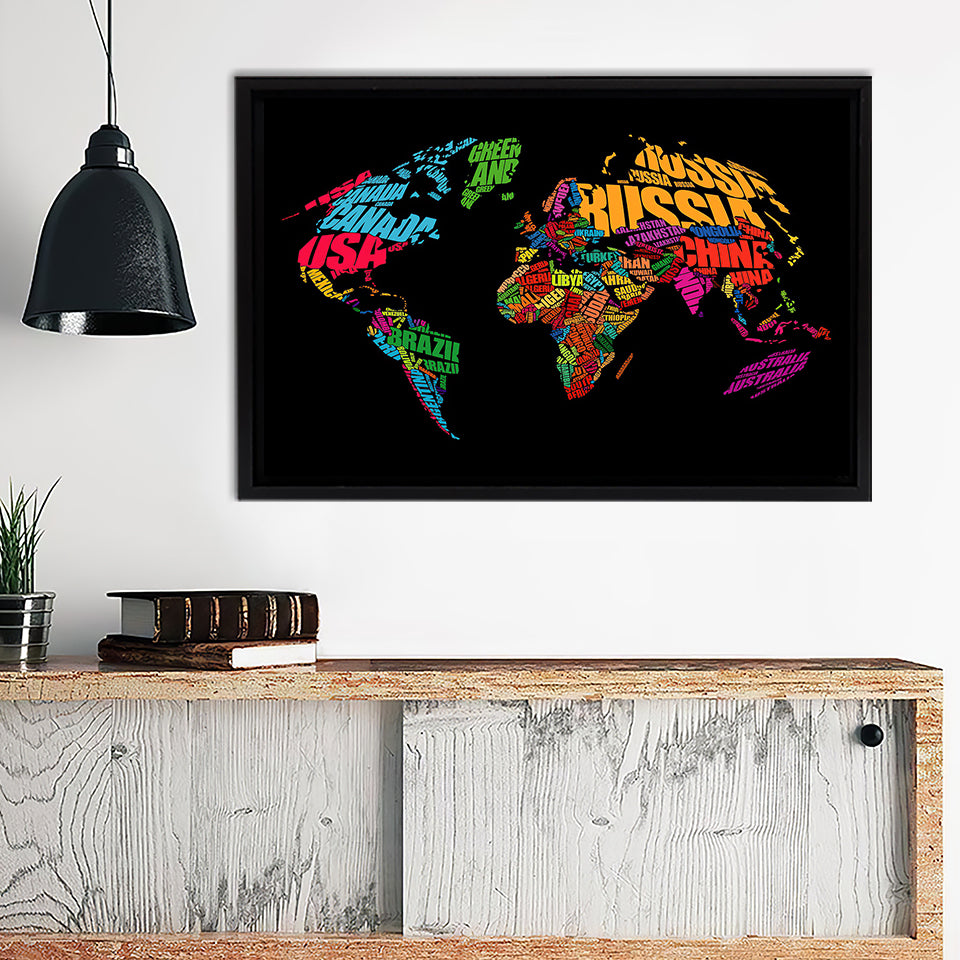 Country Names World Map Canvas Wall Art - Painting Canvas, Canvas Prints, Painting Art, Prints for Sale