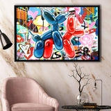 Couple Balloon Dog Graffiti Framed Canvas Prints Wall Art Decor - Painting Canvas, Floating Frame, Framed Picture