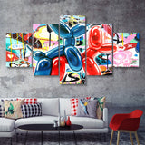 Couple Balloon Dog Graffiti Canvas 5 Pieces Prints Wall Art Decor - Painting Canvas, Multi Panels, Canvas Print