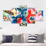 Couple Balloon Dog Graffiti Canvas 5 Pieces Prints Wall Art Decor - Painting Canvas, Multi Panels, Canvas Print