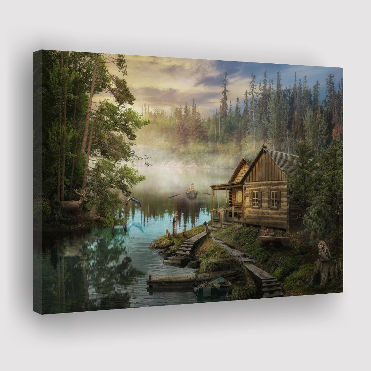 Cabin On The Lake Canvas Prints Wall Art - Painting Prints, Wall Decor –  UnixCanvas