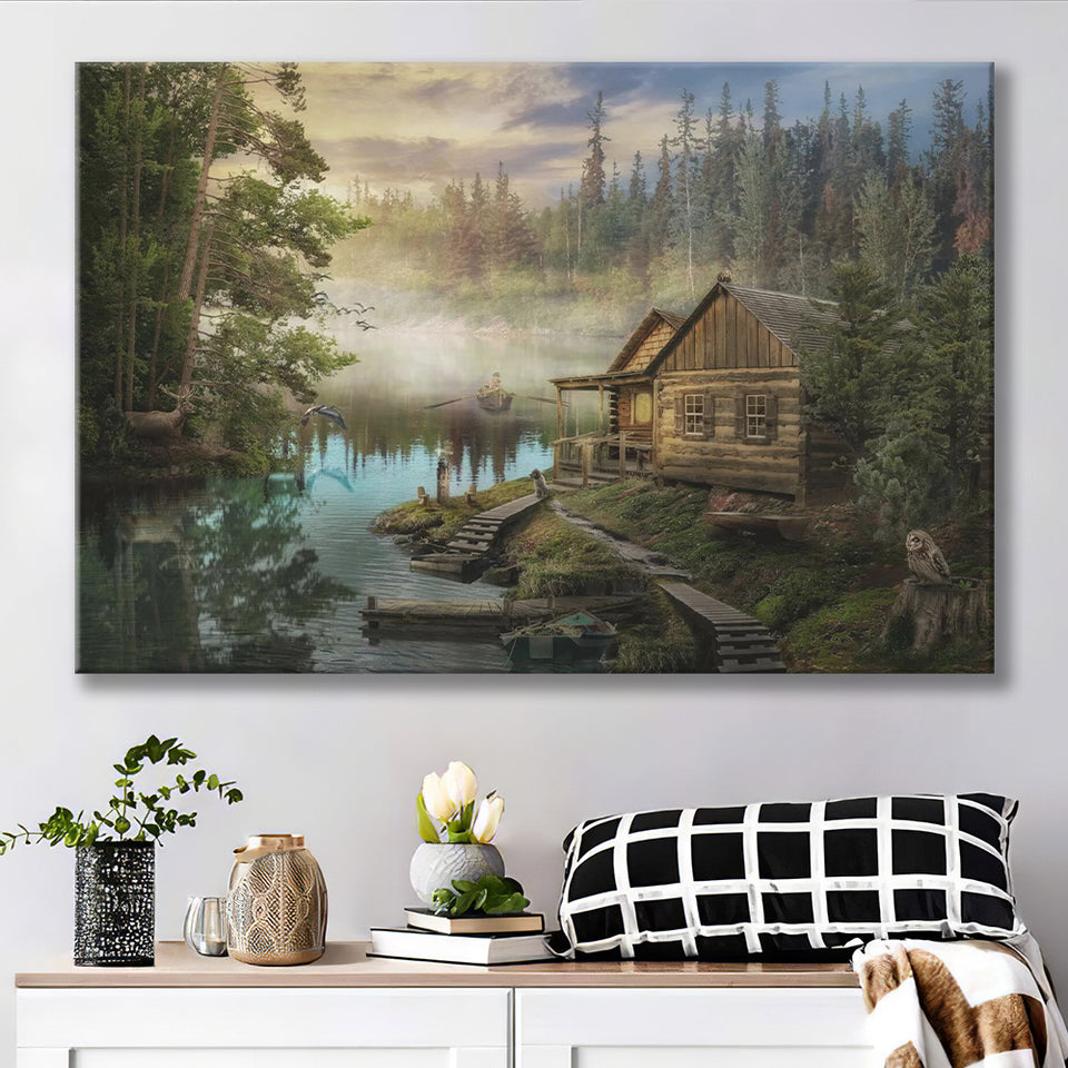 Cabin On The Lake Canvas Prints Wall Art - Painting Prints, Wall Decor –  UnixCanvas
