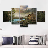 Cabin On The Lake 5 Piece Canvas Prints Wall Art - Painting Prints, Wall Decor,Multi Panel