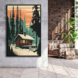 Cabin Retro Art Print V1, Large Canvas, Framed Canvas Print Wall Art Home Decor, Floating Frame