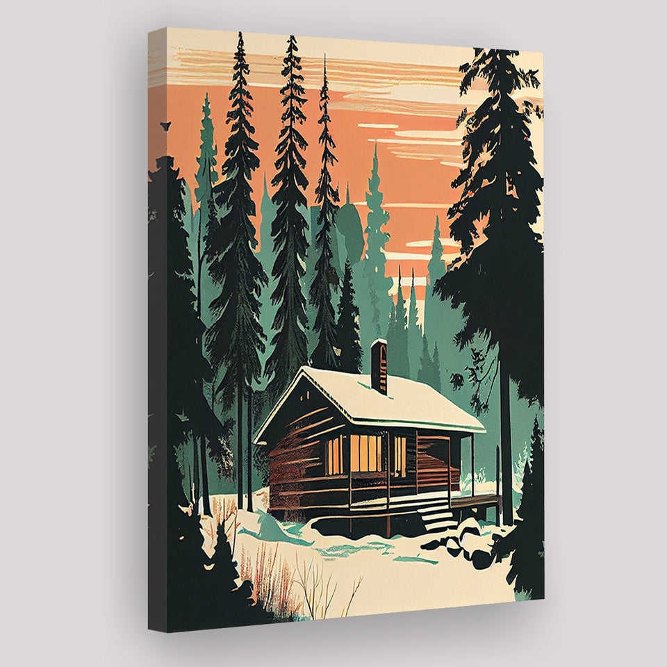 Cabin Retro Art Print V1 ,City Art Print, Large Canvas, Canvas Print Wall Art Home Decor
