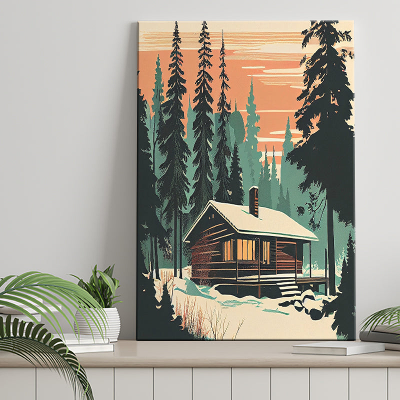 Cabin Retro Art Print V1 ,City Art Print, Large Canvas, Canvas Print Wall Art Home Decor