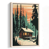 Cabin Retro Art Print V1, Large Canvas, Framed Canvas Print Wall Art Home Decor, Floating Frame