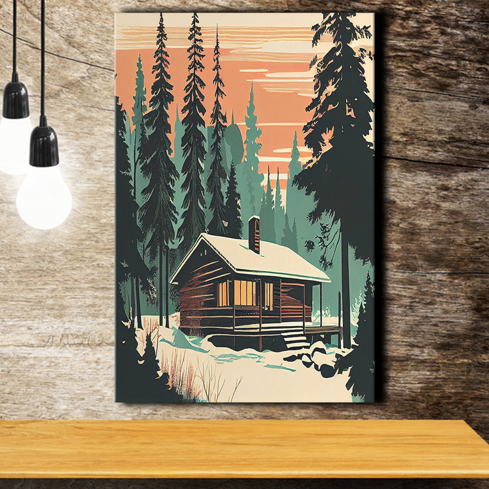 Cabin Retro Art Print V1 ,City Art Print, Large Canvas, Canvas Print Wall Art Home Decor