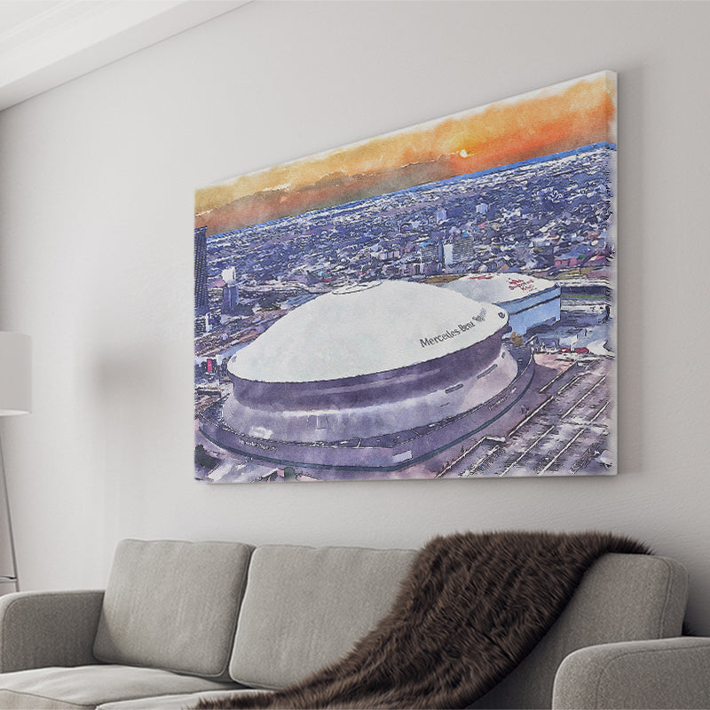 Caesars Superdome New Orleans Saints Watercolor, Sport Art Prints Fan Gift, Canvas Prints Wall Art Decor