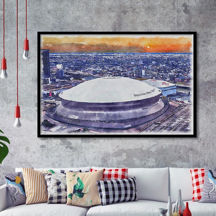 Caesars Superdome New Orleans Saints Watercolor, Sport Prints Fan Gift, Framed Art Prints Wall Art Decor