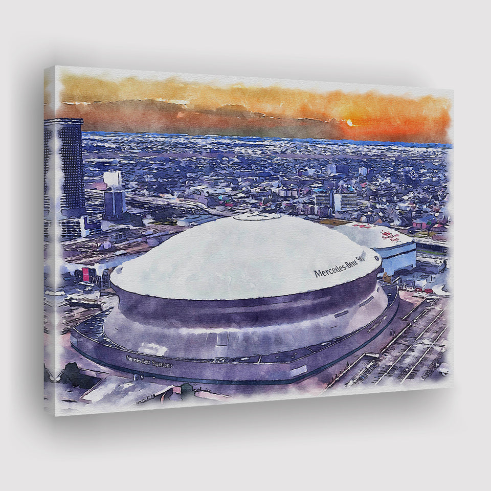 Caesars Superdome New Orleans Saints Watercolor, Sport Art Prints Fan Gift, Canvas Prints Wall Art Decor