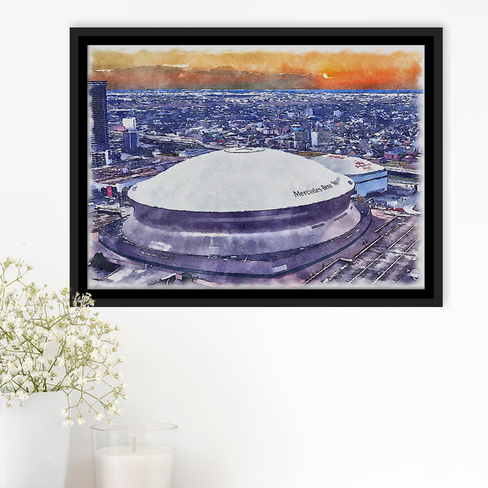 Caesars Superdome New Orleans Saints Watercolor, Sport Art Prints Fan Gift, Framed Canvas Prints Wall Art Decor