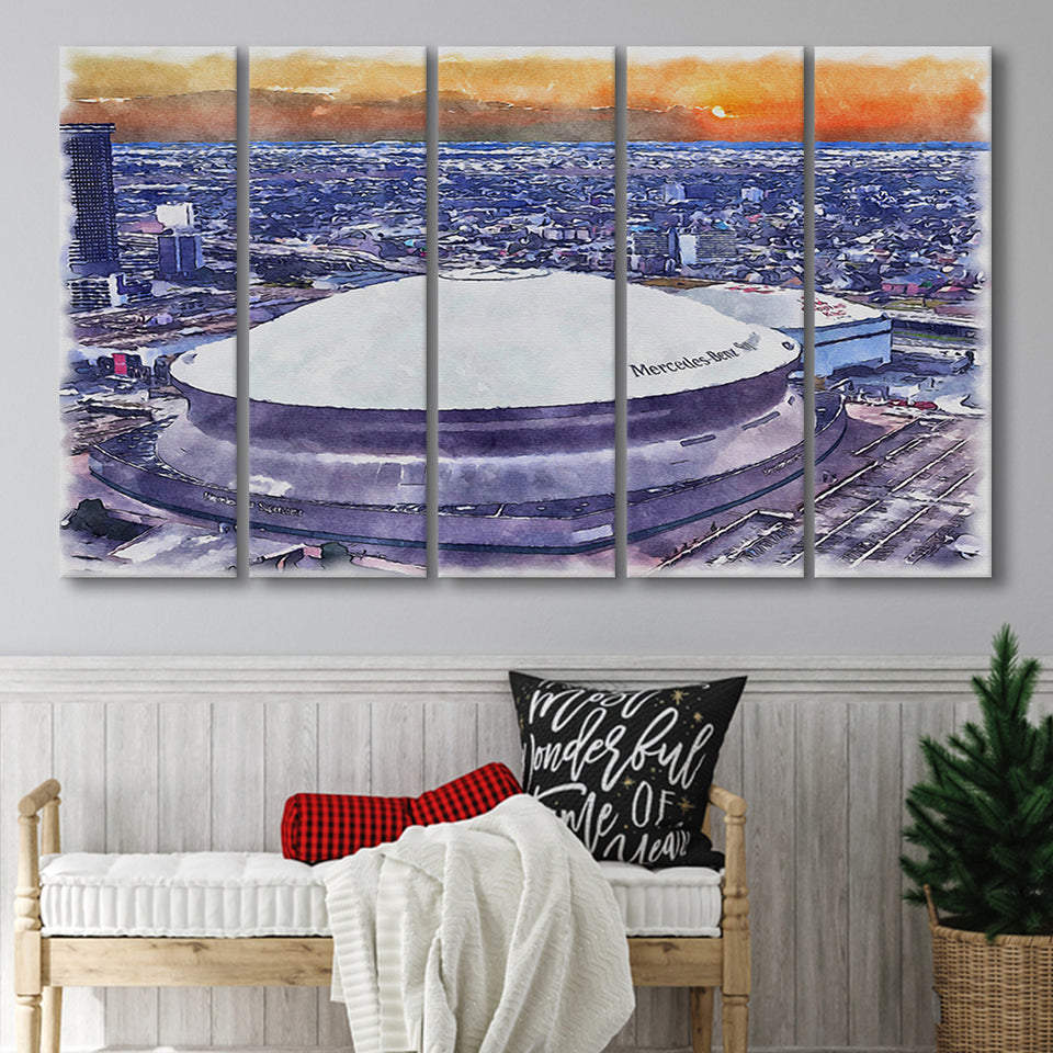Caesars Superdome New Orleans Saints Watercolor, 5 Pieces B, Multi Panel Canvas Prints Wall Art Decor