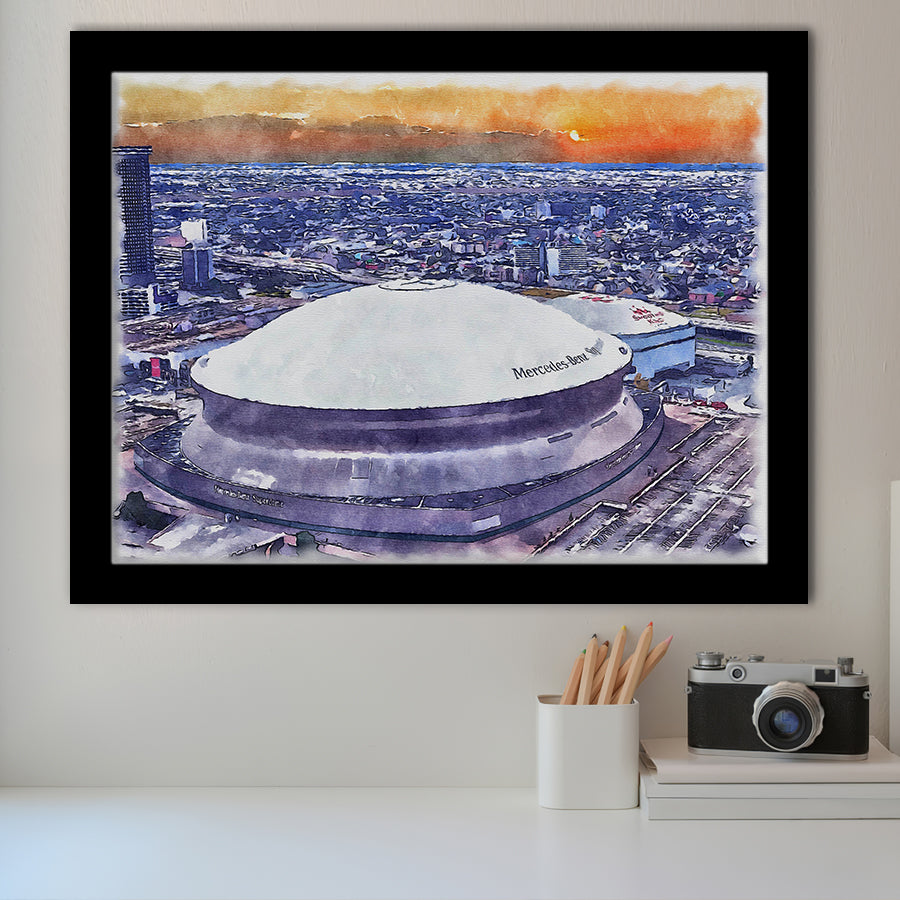 Caesars Superdome New Orleans Saints Watercolor, Sport Prints Fan Gift, Framed Art Prints Wall Art Decor