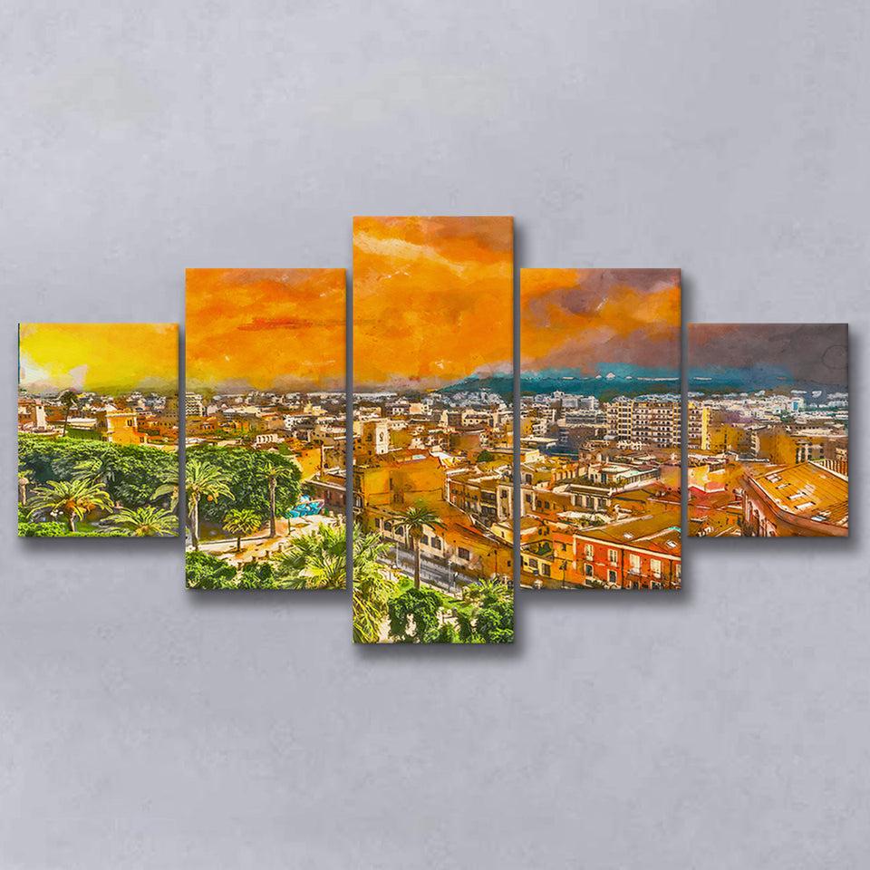 Cagliari Sardinia Italy Old Town Cityscape 5 Pieces Mixed Canvas Prints Wall Art Home Decor