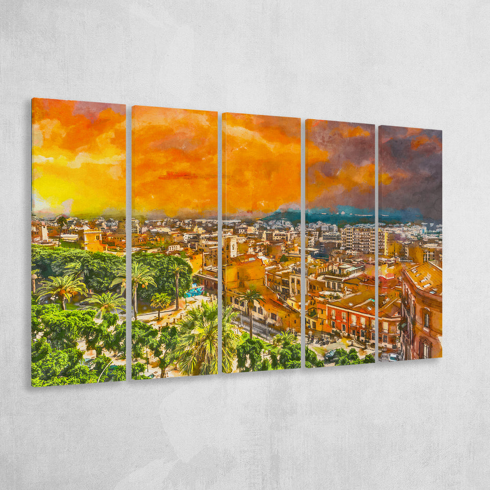 Cagliari Sardinia Italy Old Town Cityscape 5 Pieces Extra Large Canvas Prints Wall Art Home Decor