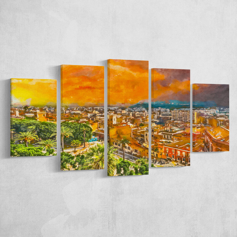 Cagliari Sardinia Italy Old Town Cityscape 5 Pieces Mixed Canvas Prints Wall Art Home Decor