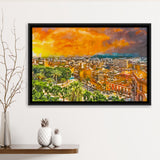 Cagliari Sardinia Italy Old Town Cityscape City Art Watercolor Framed Canvas Prints Wall Art Home Decor,Floating Frame
