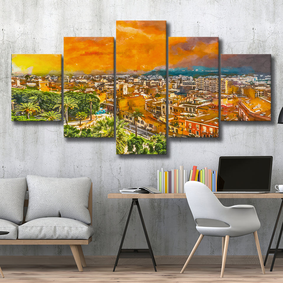 Cagliari Sardinia Italy Old Town Cityscape 5 Pieces Mixed Canvas Prints Wall Art Home Decor