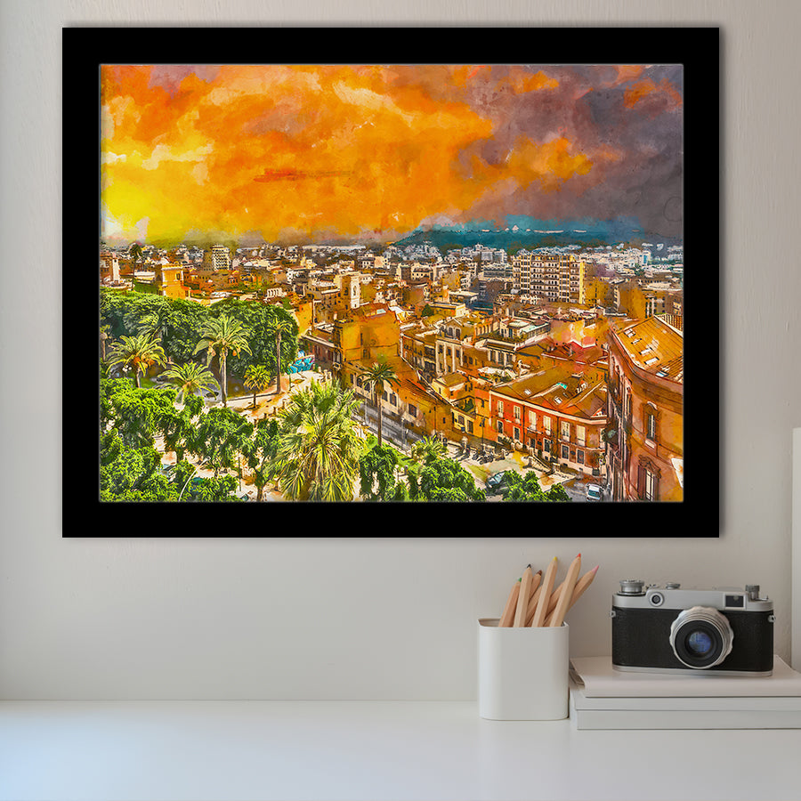 Cagliari Sardinia Italy Old Town Cityscape City Art Watercolor Framed Art Prints Wall Art Decor,Framed Picture