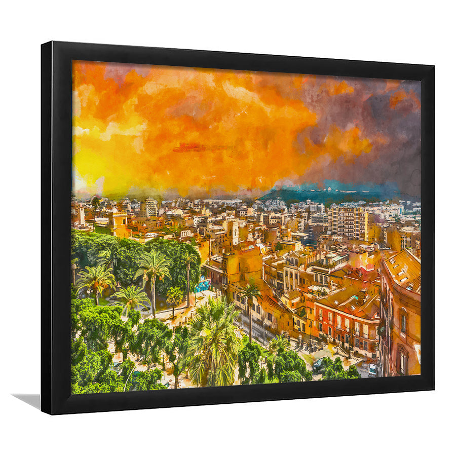 Cagliari Sardinia Italy Old Town Cityscape City Art Watercolor Framed Art Prints Wall Art Decor,Framed Picture