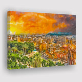 Cagliari Sardinia Italy Old Town Cityscape City Art Watercolor Canvas Prints Wall Art Home Decor, Large Canvas