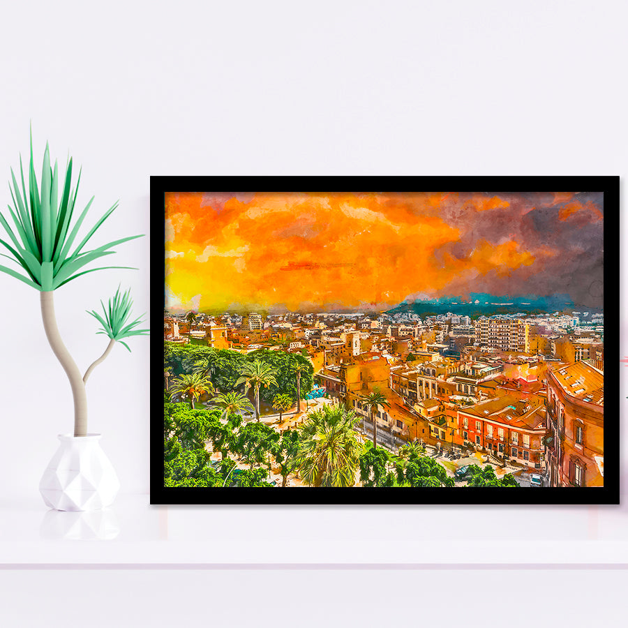 Cagliari Sardinia Italy Old Town Cityscape City Art Watercolor Framed Art Prints Wall Art Decor,Framed Picture