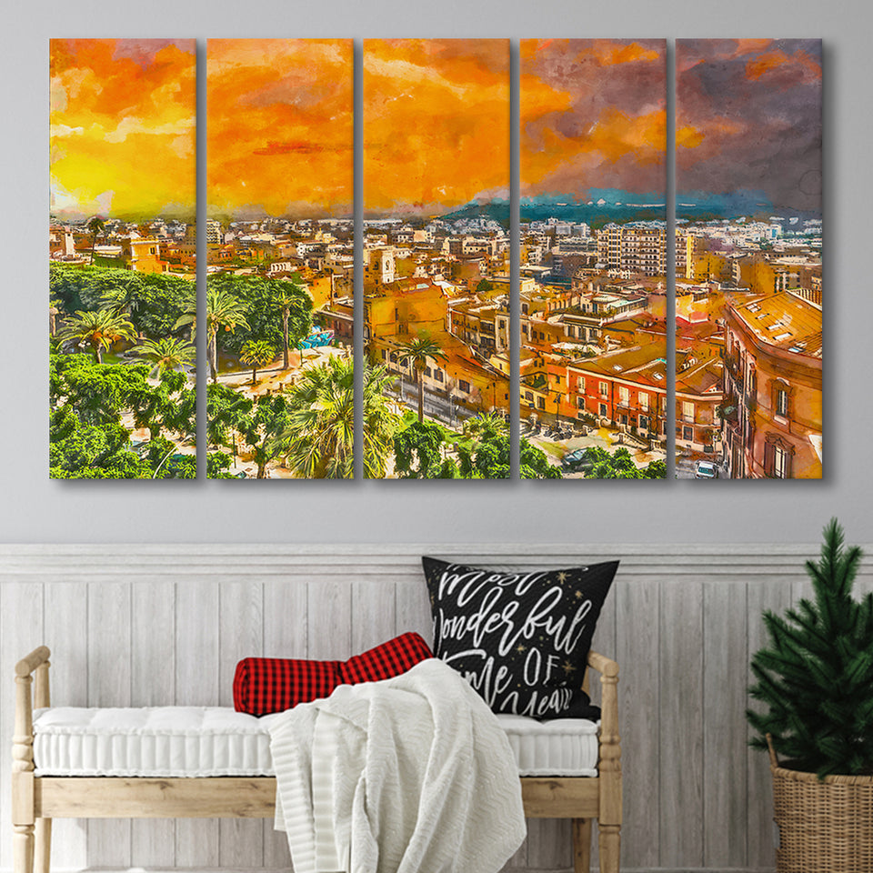 Cagliari Sardinia Italy Old Town Cityscape 5 Pieces Extra Large Canvas Prints Wall Art Home Decor