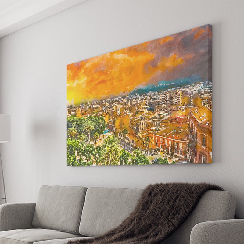 Cagliari Sardinia Italy Old Town Cityscape City Art Watercolor Canvas Prints Wall Art Home Decor, Large Canvas
