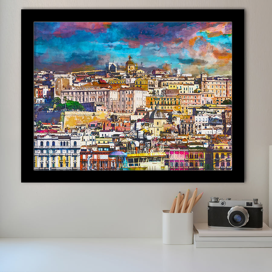Cagliari Sardinia Italy Old Town Skyline City Art Watercolor Framed Art Prints Wall Art Decor,Framed Picture