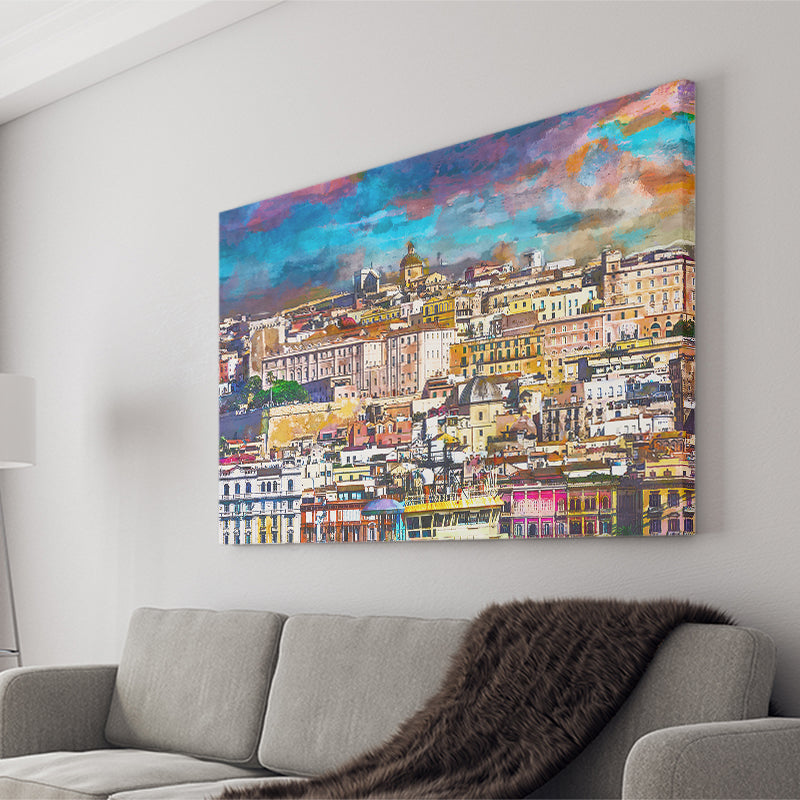 Cagliari Sardinia Italy Old Town Skyline City Art Watercolor Canvas Prints Wall Art Home Decor, Large Canvas