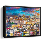 Cagliari Sardinia Italy Old Town Skyline City Art Watercolor Framed Canvas Prints Wall Art Home Decor,Floating Frame