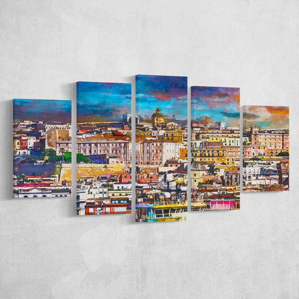 Cagliari Sardinia Italy Old Town Skyline 5 Pieces Mixed Canvas Prints Wall Art Home Decor