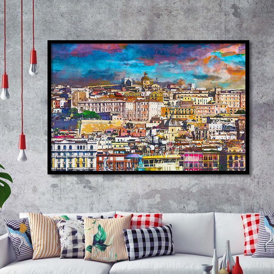 Cagliari Sardinia Italy Old Town Skyline City Art Watercolor Framed Art Prints Wall Art Decor,Framed Picture