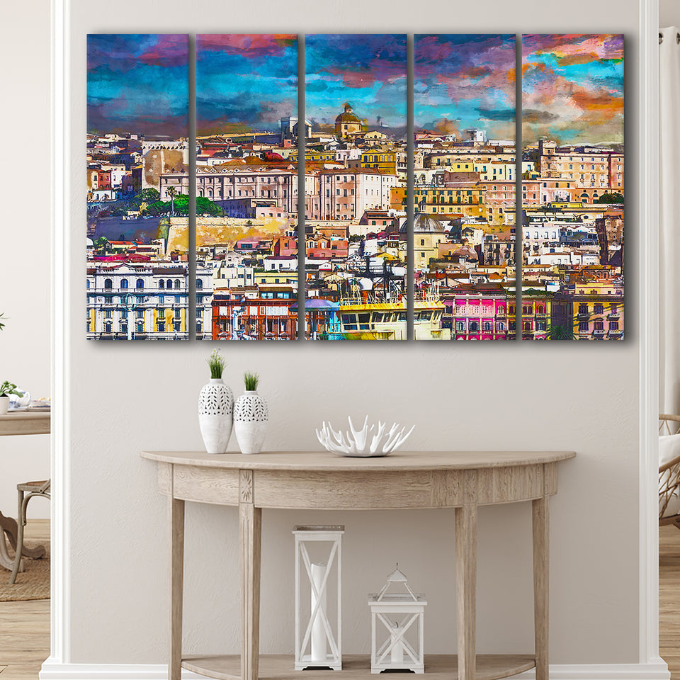 Cagliari Sardinia Italy Old Town Skyline 5 Pieces Extra Large Canvas Prints Wall Art Home Decor