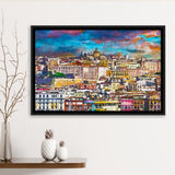 Cagliari Sardinia Italy Old Town Skyline City Art Watercolor Framed Canvas Prints Wall Art Home Decor,Floating Frame