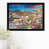 Cagliari Sardinia Italy Old Town Skyline City Art Watercolor Framed Canvas Prints Wall Art Home Decor,Floating Frame