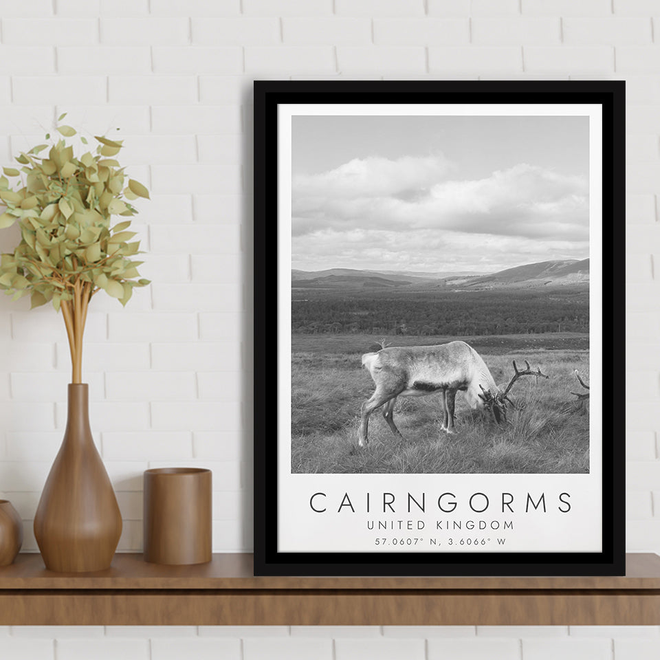 Cairngorms National Park Travel Art Black And White Decor Framed Canvas Prints Wall Art Home Decor, Floating Frame