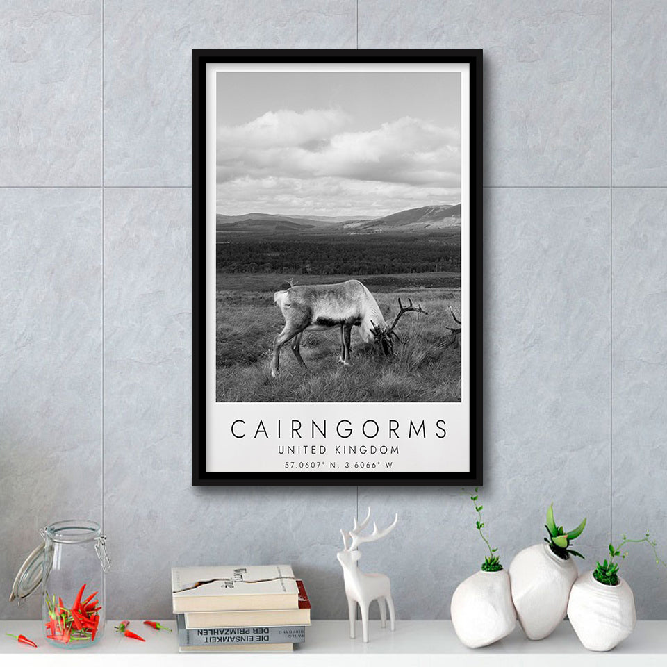 Cairngorms National Park Travel Art Black And White Decor Framed Canvas Prints Wall Art Home Decor, Floating Frame
