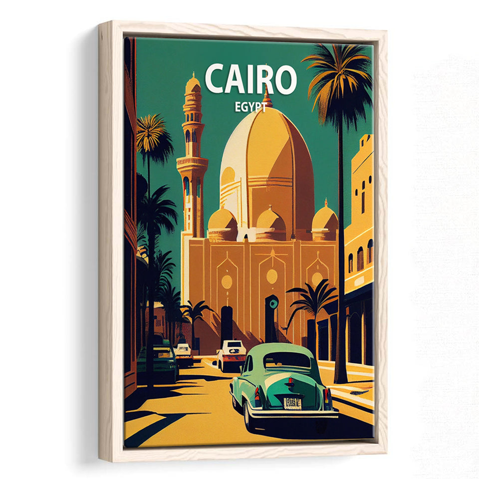 Cairo Retro Art Print, Large Canvas, Framed Canvas Print Wall Art Home Decor, Floating Frame